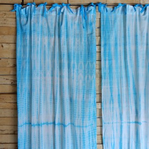 TOPANGA　Shibori　Curtain　シボリカーテン　W110xH200cm　白x青