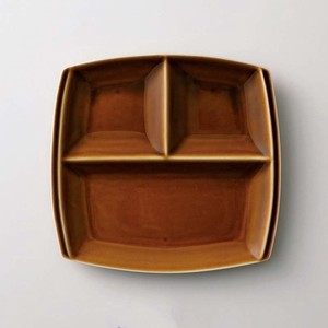 小田陶器titto(チット) 3つ仕切皿(角) ブラウン[日本製/美濃焼/洋食器]