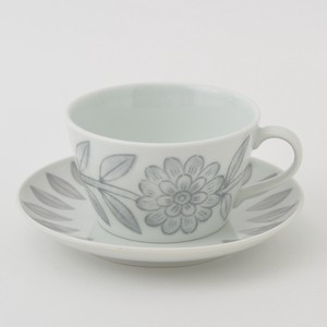 Hasami ware Cup & Saucer Set Gray Saucer Daisy Made in Japan