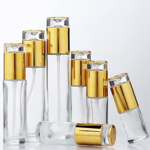 クリアガラス乳液瓶　ゴールドポンプヘッド「容器類」「アロマ」「保存容器」「クリーム容器」