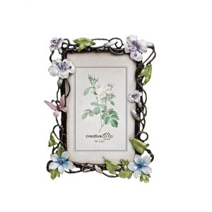 【Creative Co-Op Home】フラワー＆バタフライ　フォトフレーム,4" x 6" Metal Photo Frame Flowers