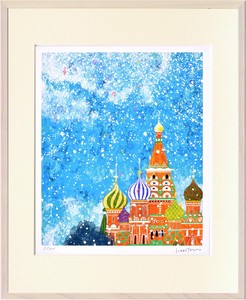 人気イラストレーター はりたつお ジクレー版画　「聖ワシリイ大聖堂の空(ロシア)」　四つ切