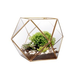 【Creative Co-Op Home】スタンドテラリウム　L,Crystal Shape Brass Edge Terrarium Gold