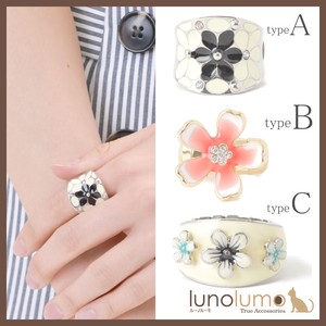 Ring Flower Rings Stretch Tropical Monochrome Ladies'