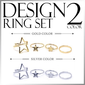 Stainless-Steel-Based Ring Design sliver Set Star Stars Spring/Summer Rings 4-pcs