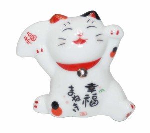 2019新作　024　陶器猫箸置福扇幸福まねき猫