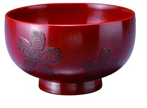 豊かな春を連想するさくら柄【おすすめ】wooden bowl/さくら汁椀根来/赤