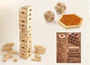 【懐かし木製玩具】木製・パズル3点＆バランスブロック60個セット