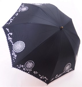 【晴雨兼用99.99%遮光効果・遮熱効果】折りたたみ傘/ドビー1級遮光　裾刺繍　オーガンジー