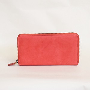 Long Wallet Red Cattle Leather Round Fastener Genuine Leather Ladies' Men's