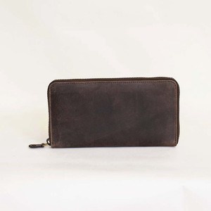 Long Wallet Brown Cattle Leather Round Fastener Genuine Leather Ladies Men's