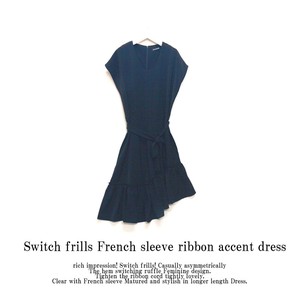 Casual Dress Accented Sleeve Ribbon Switching
