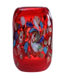 【ハンドメイド】/手づくり色ガラス/HAND=MADE　Red/琉球花瓶 楕円型赤