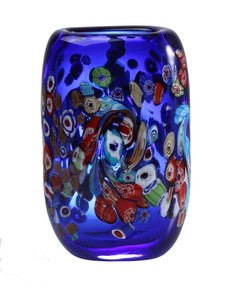 【ハンドメイド】/手づくり色ガラス/HAND=MADE　Blue/琉球花瓶 楕円型青