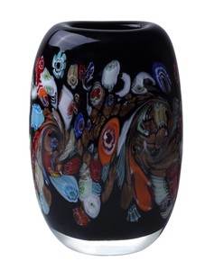 【ハンドメイド】/手づくり色ガラス/HAND=MADE　Black/琉球花瓶 楕円型黒