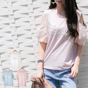 T-shirt Lace Sleeve Tops Off-The-Shoulder Cut-and-sew