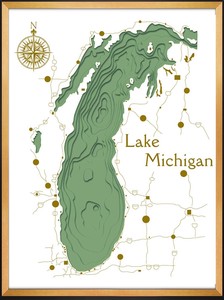 特価(セール品) アートフレーム 3D MAP ART Lake Michigan(green)