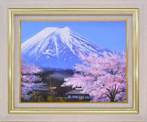 油絵 オイルペイントアート 加治 秀雄　里の桜に富士　F6(R1055)