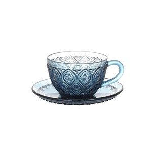 【DULTON ダルトン】GLASS CUP & SAUCER ''FIORE'' BLUE