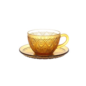 【DULTON ダルトン】GLASS CUP & SAUCER ''FIORE'' AMBER