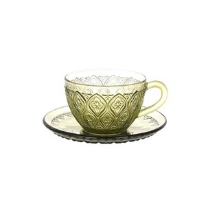 【DULTON ダルトン】GLASS CUP & SAUCER ''FIORE'' GREEN