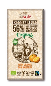 チョコレートソール　有機ダークチョコレート　カカオ56% オレンジ　100g【オーガニック】