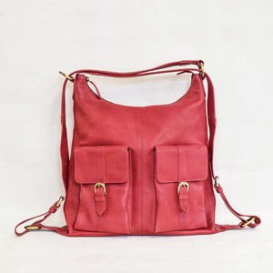 牛革 2WAY リュックサック Lサイズ (Red) バッグ 鞄 ヌメ革 メンズ レディース A4 レッド ギフト