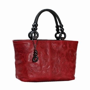 Handbag Cattle Leather Floral Pattern Made in Japan