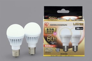 【アイリスオーヤマ　照明　LED電球】　LED電球　E17　全方向タイプ　2個セット　60形　昼白色・電球色相当