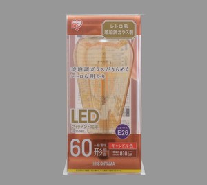 【アイリスオーヤマ　照明　LED電球】　LEDフィラメント電球 琥珀調　キャンドル色60形相当（810lm）