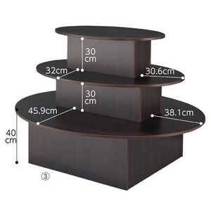 アイランド3段テーブル オーバル(楕円) 多段ディスプレイ ラウンド型 大型木製什器　アパレル・服飾雑貨