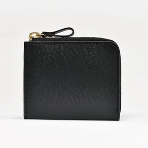 牛革 サフィアーノレザー (Black)   コンパクト 財布 コインケース メンズ レディース  ブラック