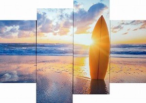 キャンバスアート Bello Canvas Art Surfboard on the beach at sunset (4枚セット)