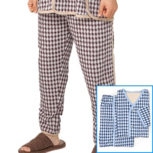 【日本製】介護　パジャマ　しるばあパラダイスパジャマ ズボン　紳士用　チェック柄