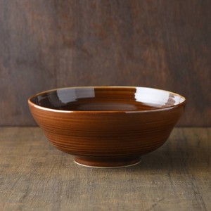 小田陶器 櫛目(kushime) 19cm麺鉢 アメ釉[日本製/美濃焼/和食器]