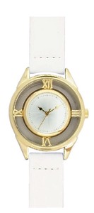 【腕時計】 革ベルト ホロウ ホワイト QKS151-1