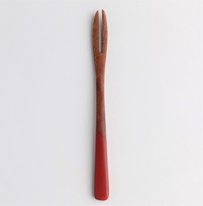 二又のシンプルなカタチ【木製】Japanese dezart fork/ wooden/お菓子フォーク　二又赤