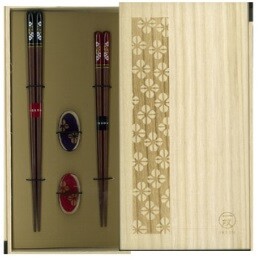 一双　桐箱箸置き付夫婦箸　満開桜 23.5cm&21cm