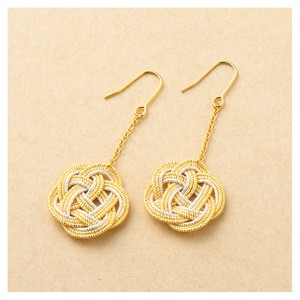 Pierced Earrings Gold Post Stainless Steel Mizuhiki Knot Made in Japan