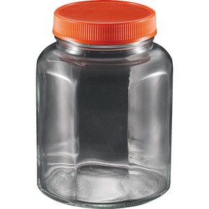 ガラス　保存ビン　八角型　オレンジ