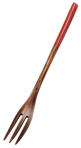 木製　細柄フォーク　端赤（3本刃）