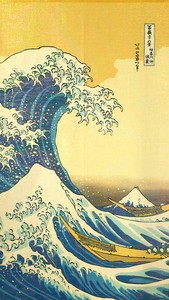 【和風のれん】金ラメ糸　浮世絵のれん　縁起物　白波