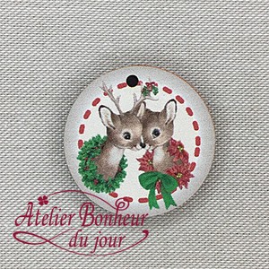 フランス製　木製ボタン 【鹿メダル】クリスマス