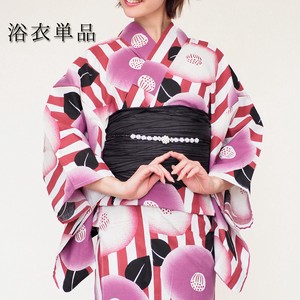 Kimono/Yukata single item Red Flower Stripe Ladies'