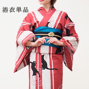 Kimono/Yukata single item Red Stripe Cat Ladies'
