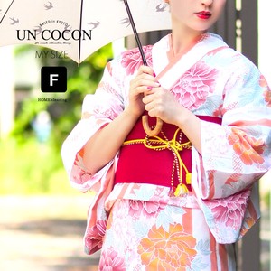 Kimono/Yukata single item White Floral Pattern Ladies' Orange