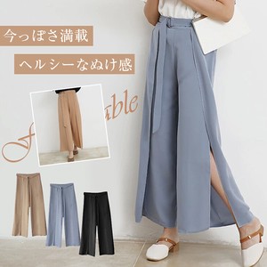 Full-Length Pant High-Waisted Chiffon Slit Plain Color Summer Spring Wide Pants Ladies'