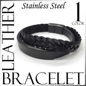 Leather Bracelet Stainless Steel Layered Genuine Leather Men's