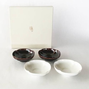 深山(miyama.) 瑞々 木瓜鉢 3.5寸 四個組 (赤飴x2 にび白x2)[日本製/美濃焼/和食器]