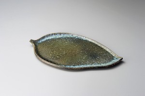 焼締ビードロ16.0葉形皿【日本製　陶器】